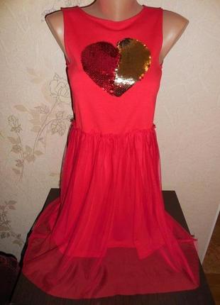 Платье h&m стрейч, сзади удлиненное, паетки перевёртыши, 11-12 лет (146-152 см)