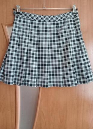 Юбка плиссе в клетку,тениска h&amp;m
