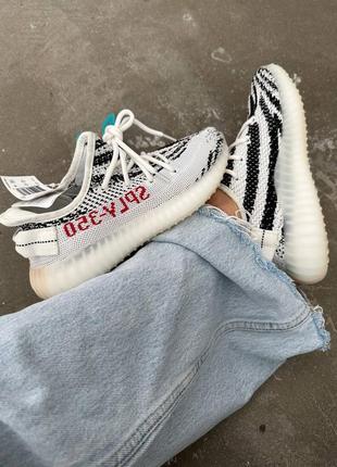 Женские текстильные кроссовки adidas yeezy boost 350 zebra.6 фото