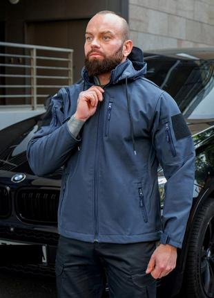 Чоловіча весняна водовідштовхувальна софшелова куртка синя осіня тактична куртка softshel