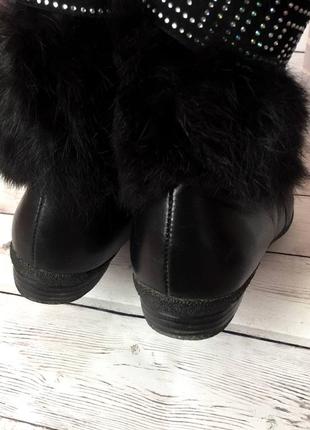 Кожаные низкие зимние сапоги, получёбитки ботинки с мехом кролика vera gomma нат кожа3 фото