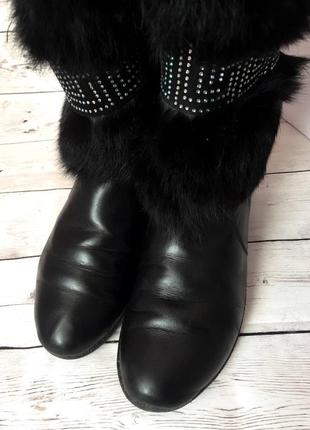 Кожаные низкие зимние сапоги, получёбитки ботинки с мехом кролика vera gomma нат кожа6 фото