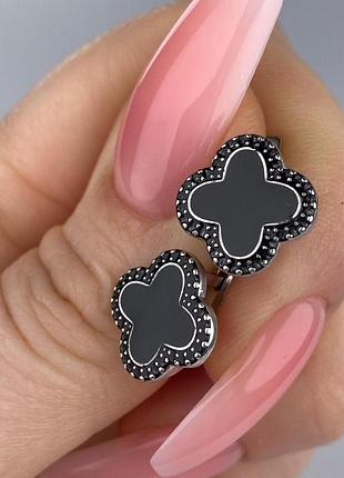 🇺🇦 серьги серебро 925° покрытие роди, ювелирная эмаль клевер ванклиф 1176.10р