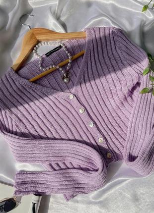 Кардинан кофта лонгслив с пуговицами в рубчик лилового цвета лавандовый на пуговицах блуза7 фото