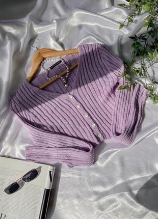 Кардинан кофта лонгслив с пуговицами в рубчик лилового цвета лавандовый на пуговицах блуза9 фото