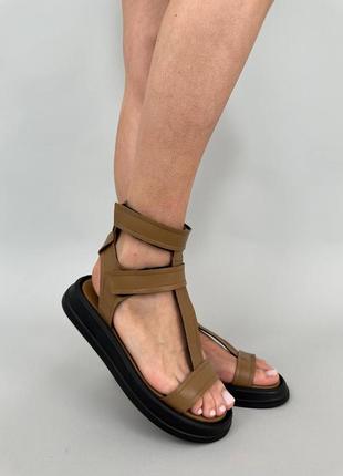 Стильні карамельні жіночі сандалі/босоніжки на липучках шкіряні/шкіра - жіноче взуття на літо