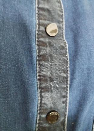 Джинсовая рубашка из смесового денима с прозрачными рукавами5 фото