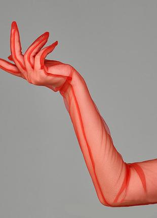 Рукавички перчатки червоні високі фатин фатинові стильеі модні нові5 фото