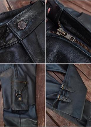 Вінтажні байкерські штани/штани карго held 90-00х з ременями з кишенями з натуральної товстої шкіри8 фото