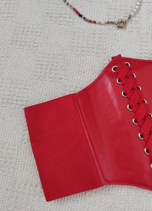 Ремень ремінь корсаж корсет червоний широкий на талію зі шнурівкою стильний модний новий6 фото