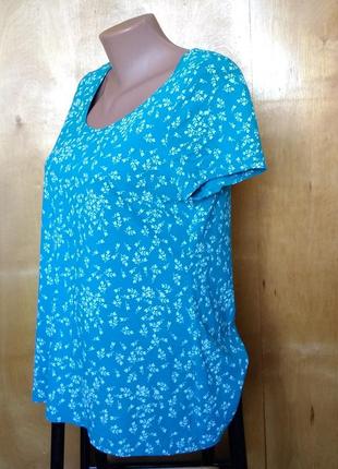 Р 14 / 48-50 удивительная футболка блуза блузка бирюзовая в цветочки хлопок вискоза трикотаж bhs2 фото