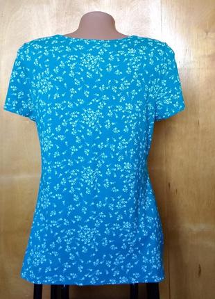 Р 14 / 48-50 удивительная футболка блуза блузка бирюзовая в цветочки хлопок вискоза трикотаж bhs3 фото