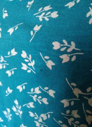Р 14 / 48-50 удивительная футболка блуза блузка бирюзовая в цветочки хлопок вискоза трикотаж bhs5 фото