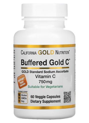 California gold nutrition, буферизований вітамін c у капсулах, 750 мг, 60 рослинних капсул