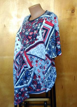 Р 18 / 52-54 оригинальная асимметричная блуза блузка футболка в разноцветный рисунок хлопок трикотаж2 фото