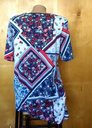 Р 18 / 52-54 оригинальная асимметричная блуза блузка футболка в разноцветный рисунок хлопок трикотаж3 фото