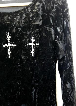 Чёрное платье из мраморного бархата бархатное платье с крестами 10 черное платье4 фото