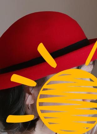 Шляпа женская котелок  красный5 фото