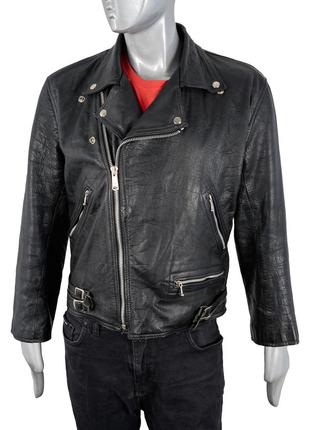 Редкая винтажная кожаная байкерская черная куртка косуха leather biker jacket2 фото