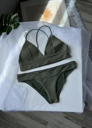 Женский купальник раздельный в рубчик хаки н&м h&m