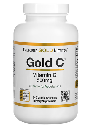 California gold nutrition, gold c, вітамін c, 500 мг, 240 рослинних капсул