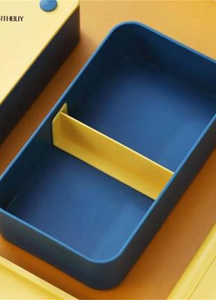 Пластиковий двоярусний ланч бокс із ручкою picnic 1440мл, синьо-жовтий4 фото