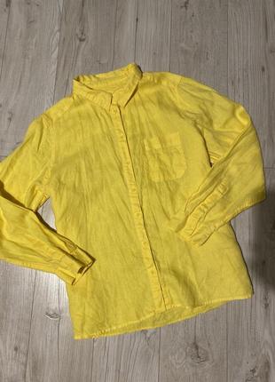Красивая рубашка льняная желтая 16хл