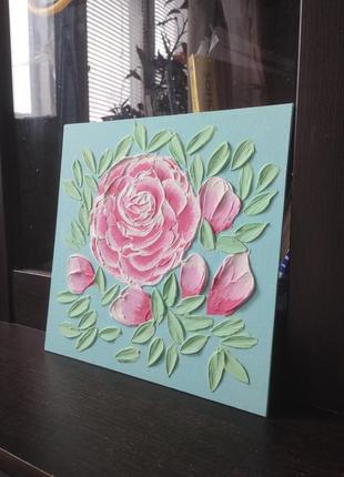 Картина "півонії", 25х25 см, акрил, текстура паста