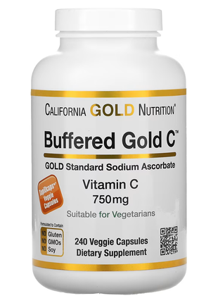 California gold nutrition, буферизований вітамін c у капсулах, 750 мг, 240 рослинних капсул