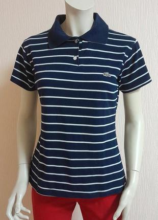 Стильное хлопковое поло синего цвета в белую полоску lacoste made in france, 💯 оригинал