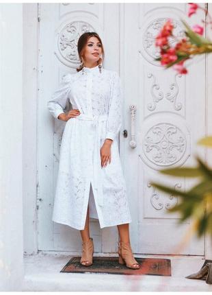 Знижка стильна біла котонова сукня сорочка міді з прошви8 фото