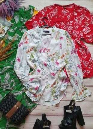 Шифоновая цветочная блуза рубашка с широкими рукавами и пуговицами10 фото