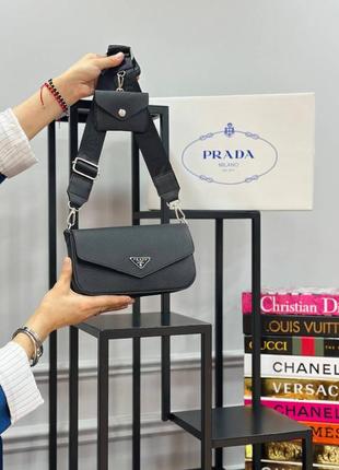 Сумка черная женская в стиле prada 2в1 сумочка прада клатч кросс-боди