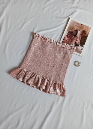 Розовая бархатная/велюровая юбка с рюшами1 фото