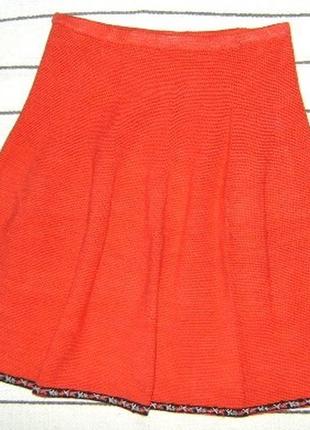 Стильная красная юбка вязаная крючком плотное полотно.hand made3 фото