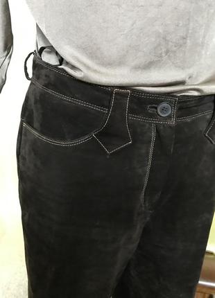 Нубуковые кожаные штаны темно-коричневого цвета3 фото
