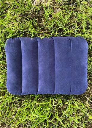 Надувна туристична похідна подушка для голови та шиї компактна надувна подушка синя