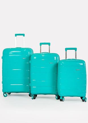 Комплект пластиковых чемоданов 4-х колесных three birds 2021-10-74 бирюзовый