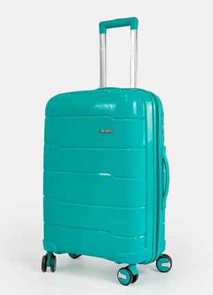 Средний пластиковый чемодан 4-х колесный three birds 2021-10-74m бирюзовый
