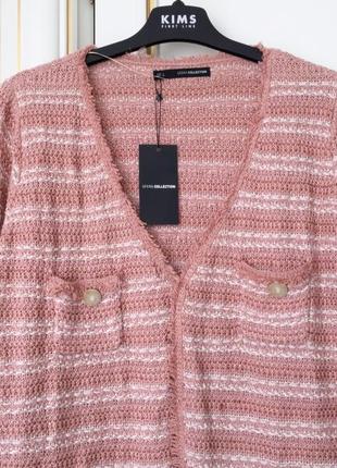 Sfera испания жакет блейзер пиджак из текстурного букле с люрексом и бахромой пудра3 фото