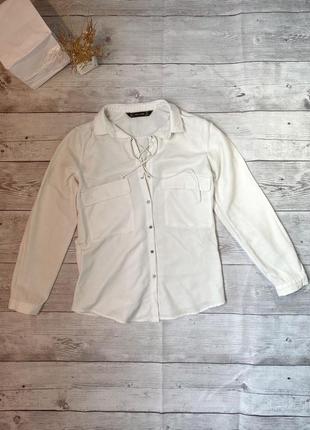 Zara рубашка блузка завязка шнуровка плетения свободный коттон карманы оверсайз