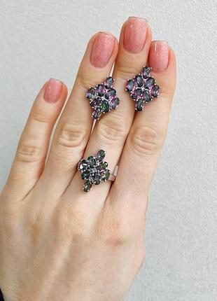 Срібні сережки з нано фінітом містик та фіанітом 173n-8110