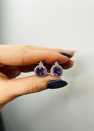 Серебряные серьги с аметистом и фианитом 048-6210