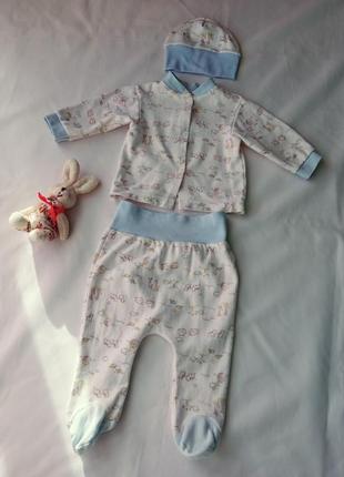 Дитячий одяг/ костюмчик для малечі/ 62 розмір/ котоновий комплект/ сорочка штани шапка