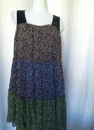 Женское ярусное шифоновое летнее платье eartn music&ecology вечернее нарядное сарафан мелкий цветок