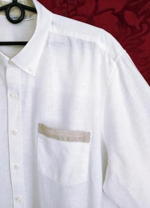 Мужская белая рубашка на высокий рост льняная рубашка3 фото