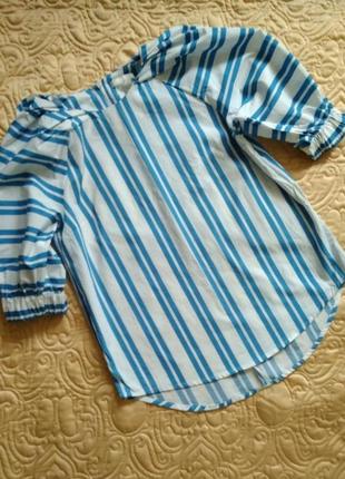 Цікава бавовняна  блуза блузка h&m в смужку 36 рукав "ліхтарик"2 фото
