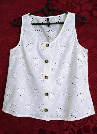 100% бавовна прошва біла мереживна блузка з вишивкою білосніжна вільна блуза на ґудзиках