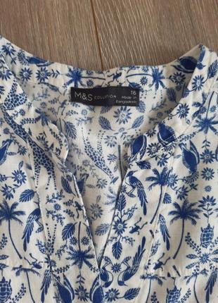 Блуза рубашка лён/хлопок белая с синим рисунком,52 р6 фото