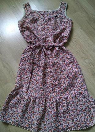 100% лен винтажная миди платье сарафан льняное комфортное летнее в цветочек/мильфлер5 фото